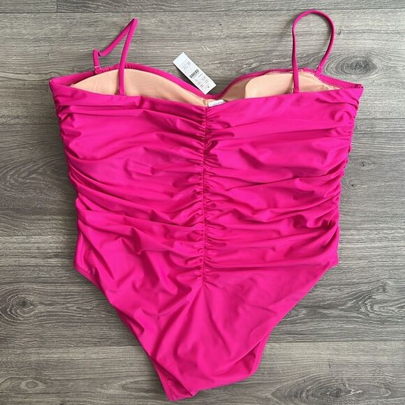 J.CREW Ruched Sweetheart One Piece Swimsuit Size 22/3X Radiant Fuchsia Pink NWT - Picture 5 of 9